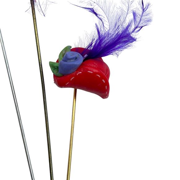 VTG Red Hat Society Hatpins Stick Pins Lot of 5 Grandmacore Grannycore - Picture 3 of 6